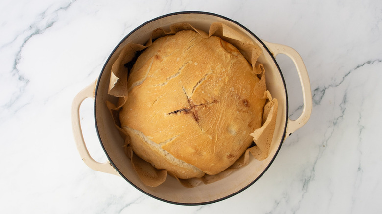 Baked bread in Dutch oven
