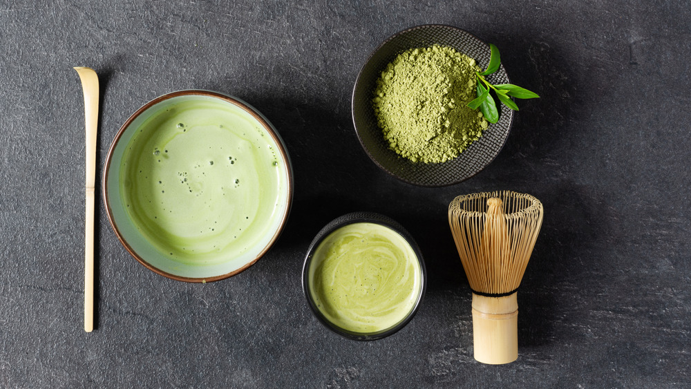 Matcha set on slate table