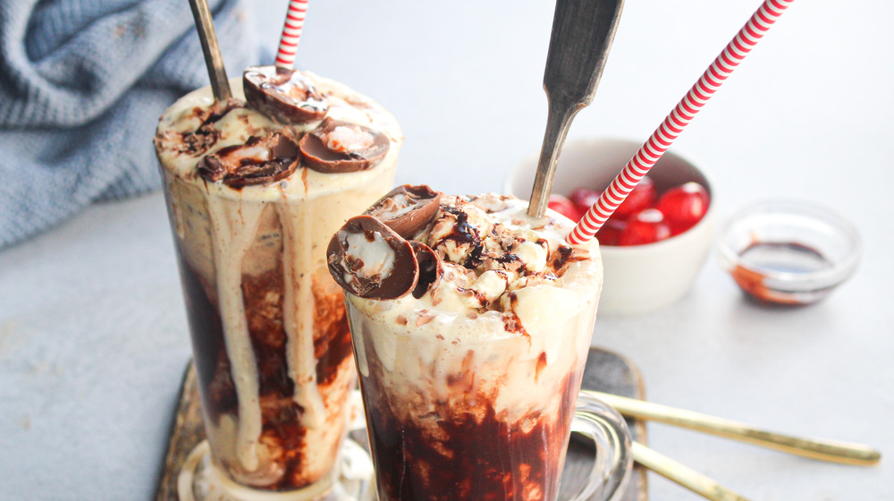 copycat Cadbury Creme Egg McFlurry in glasses with straws