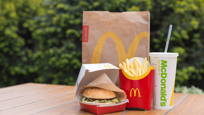 McDonald's meal on picnic table