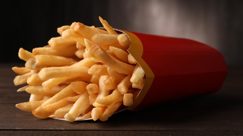 McDonald's fries carton on table