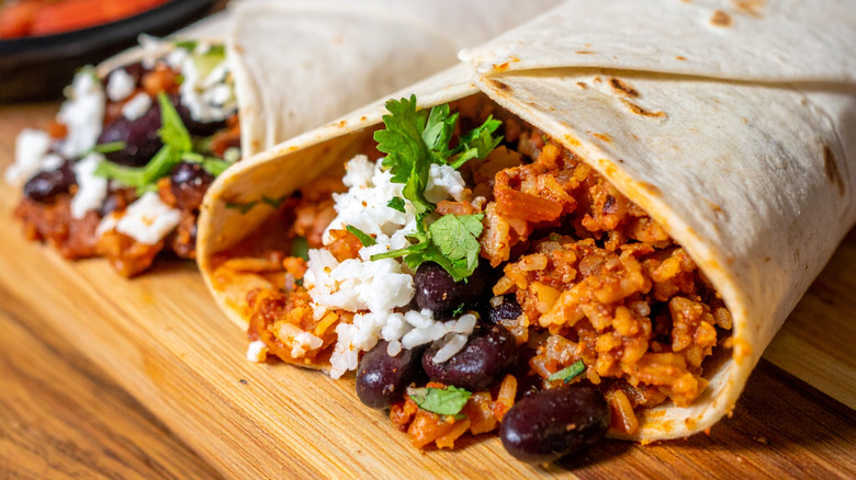 Burritos with beans and rice
