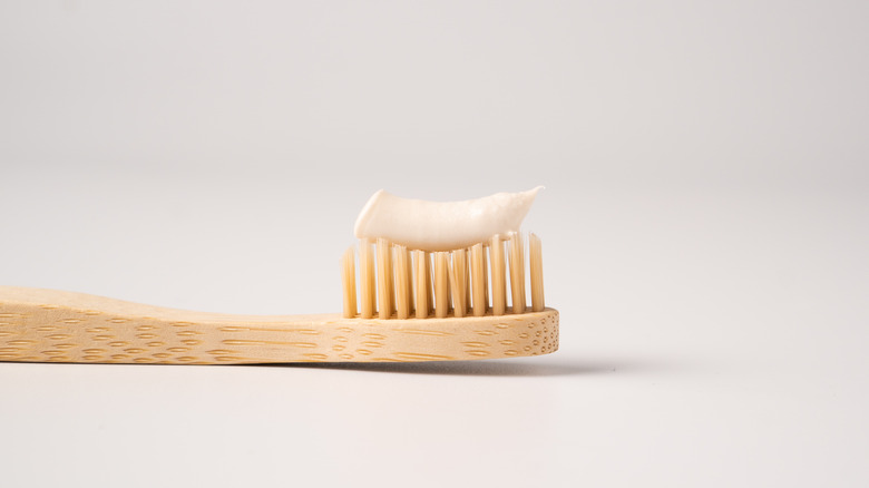 Toothpaste on a toothbrush