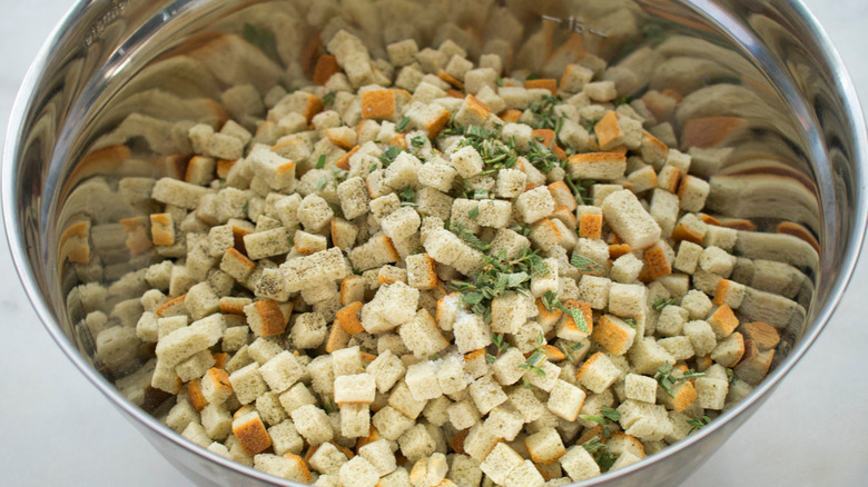 Stuffing fixings in a bowl