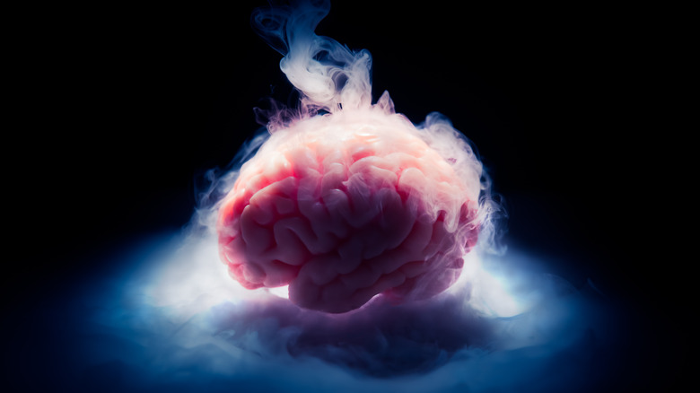 A frozen brain against black background