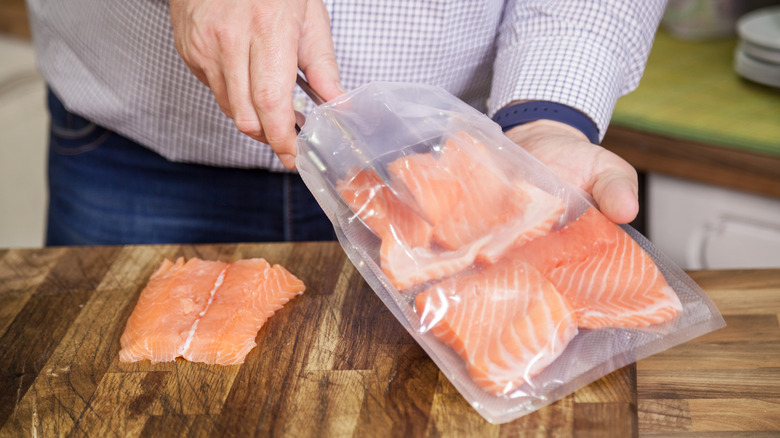 salmon fillets in sealed bag