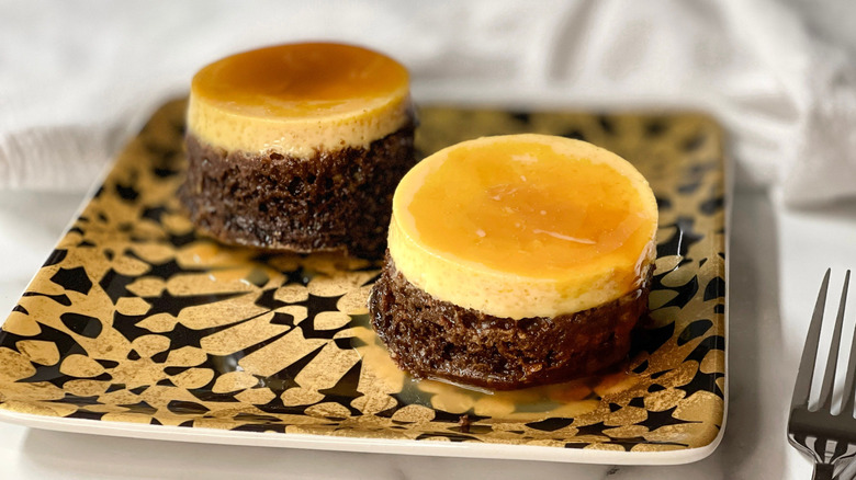 Mini chocoflans on plate