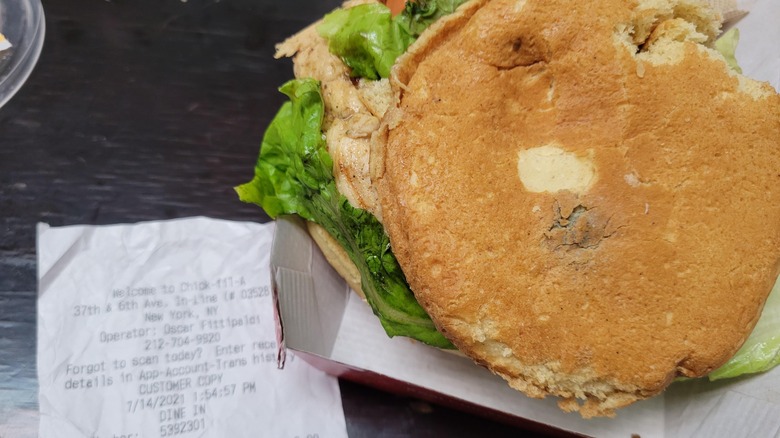 Chick-fil-A sandwich with moldy bun