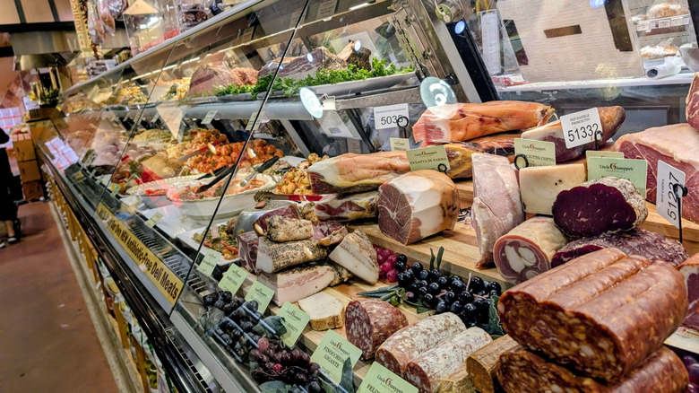 Close-up of deli counter at Uncle Giuseppe's Marketplace.