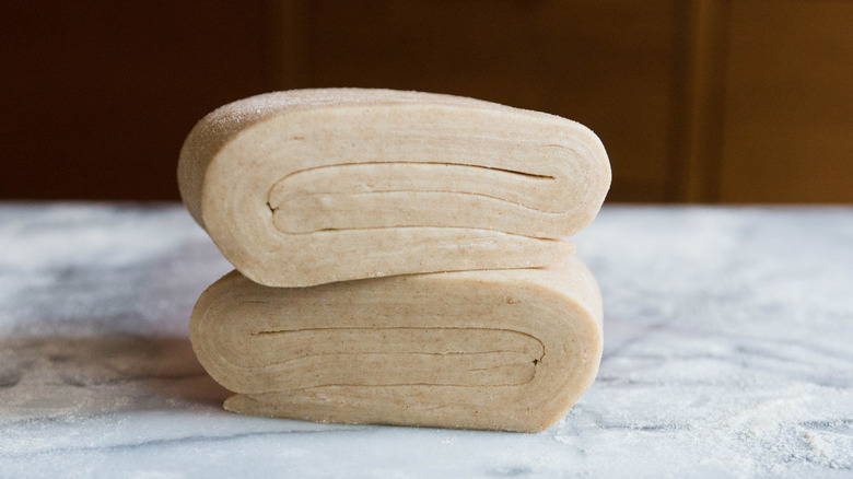 Folded laminated dough