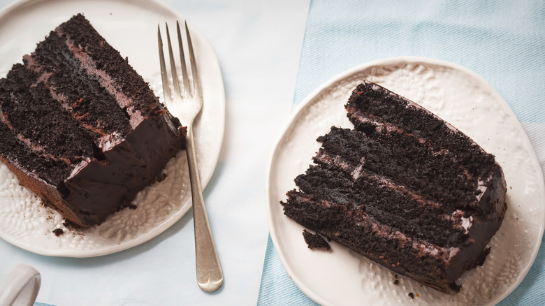 Slices of chocolate cake