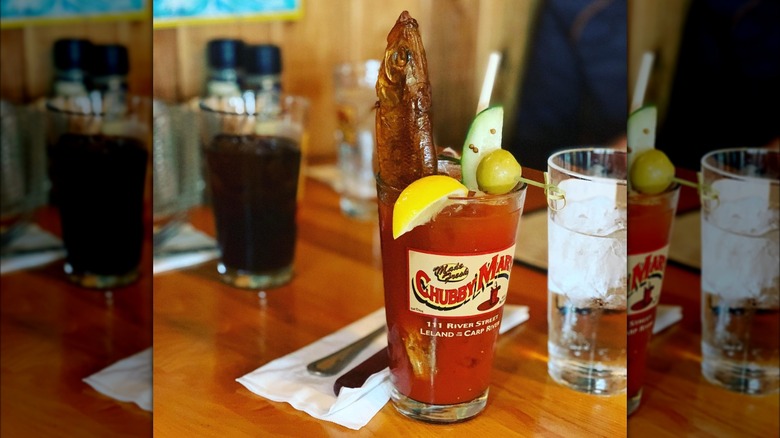 A Chubby Mary cocktail on table