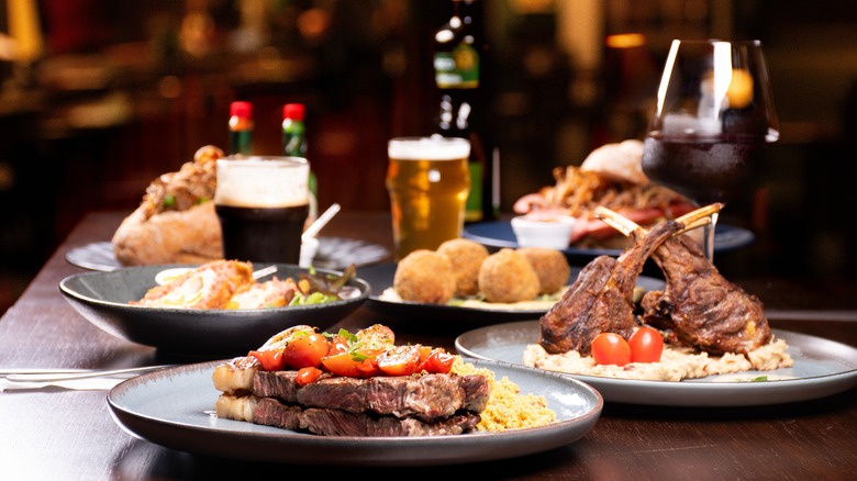 steakhouse food on restaurant table