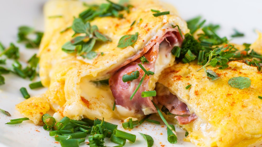 Ham and cheese omelet with chives