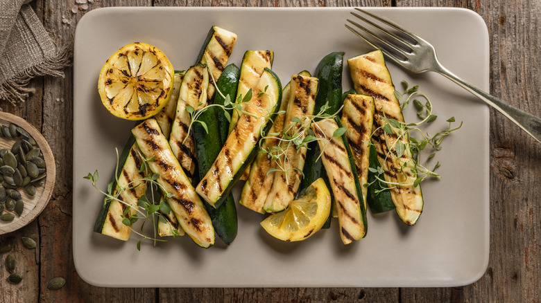 Grilled zucchini with lemon and fresh herbs