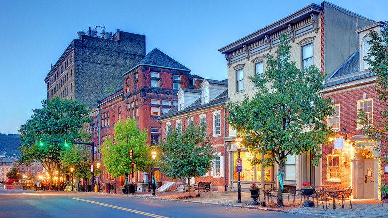 Street view of Bethlehem, Pennsylvania, at dusk