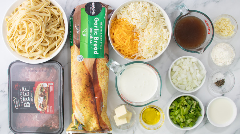 philly cheesesteak-inspired baked pasta ingredients
