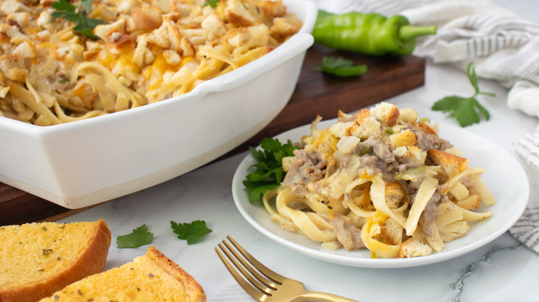 philly cheesesteak-inspired pasta on plate