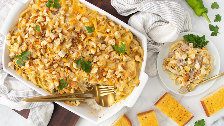 philly cheesesteak-inspired baked pasta