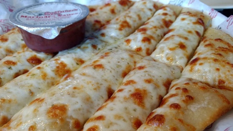 A closeup of cheese sticks from Godfather's Pizza