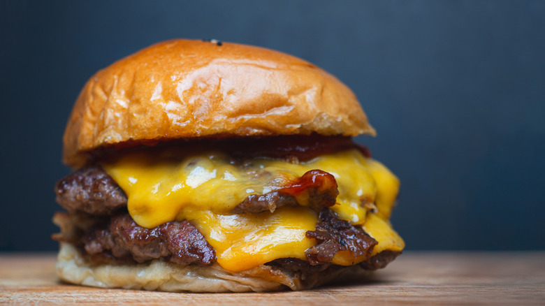 Double cheeseburger closeup