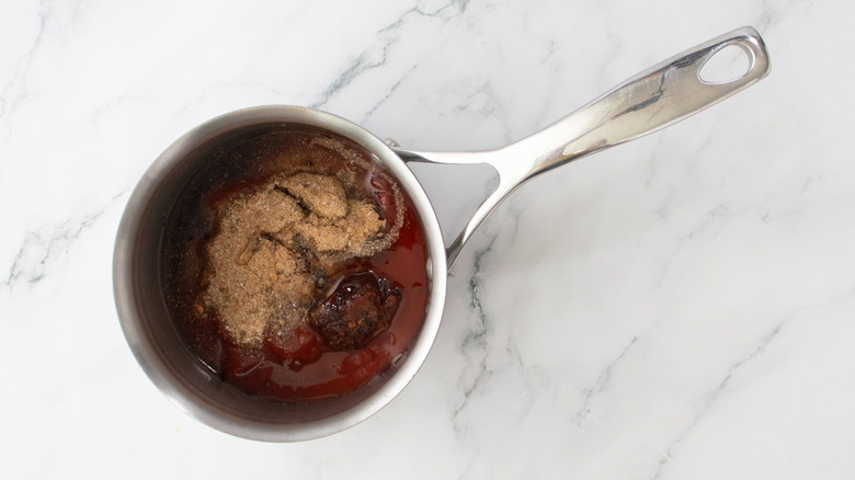 Barbecue sauce ingredients in saucepan