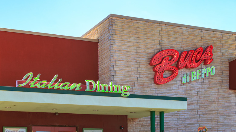 Buca di Beppo building on blue sky background