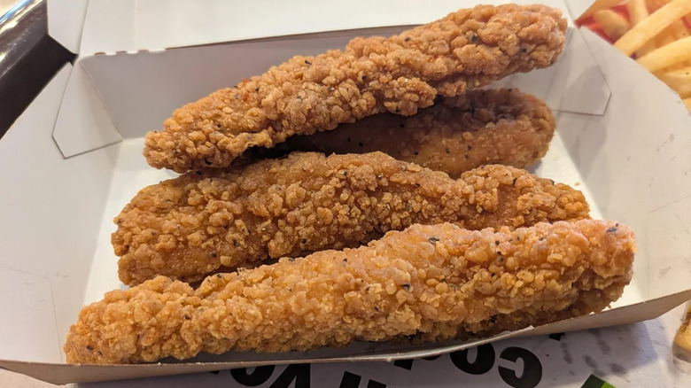 Four pieces of McDonald's crisper new McCrispy Strips