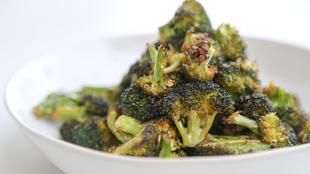 roasted broccoli on display