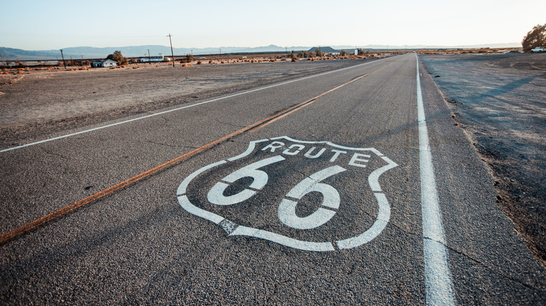 Route 66 stretch of road with highway logo
