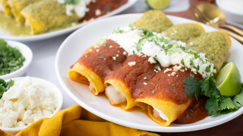 seafood enchiladas divorciadas plate