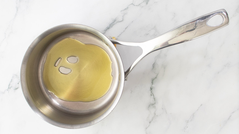 oil heating in saucepan