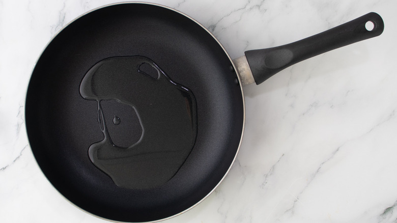 oil heating in skillet