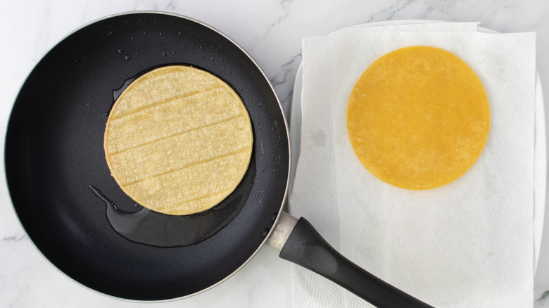 heating tortillas in skillet