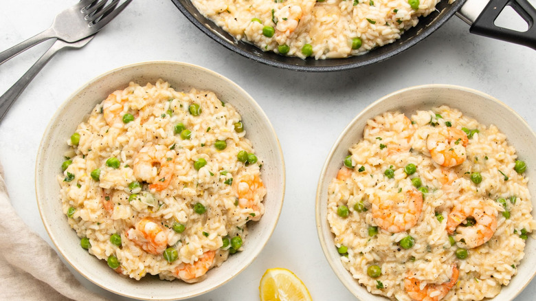 Bowls of seafood risotto