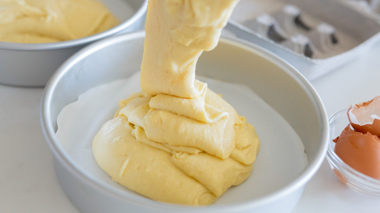 Pouring cake batter