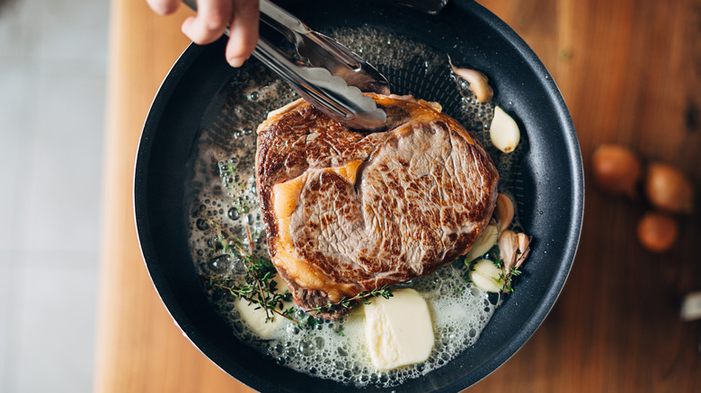 Cooking ribeye steak