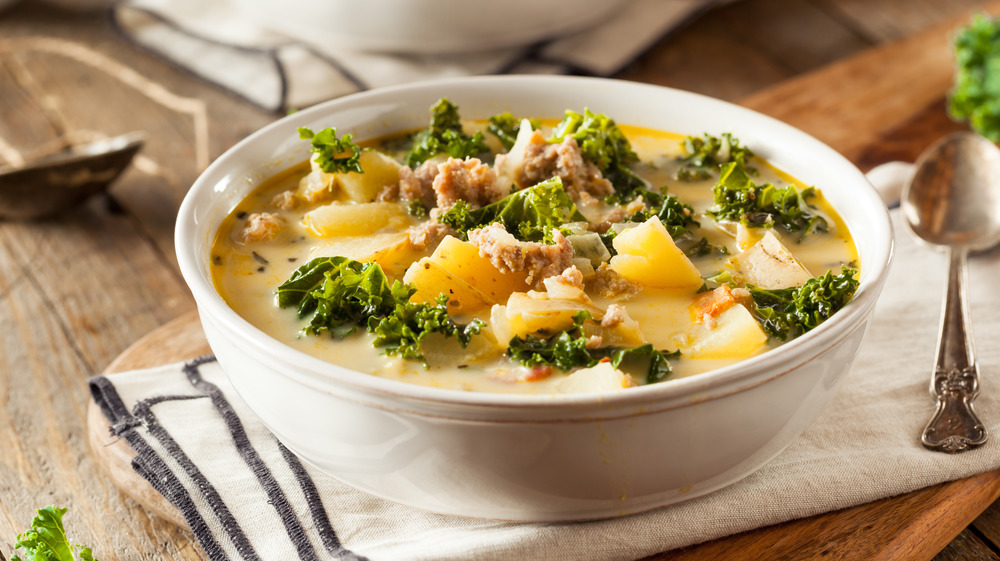 A bowl of Zuppa Toscana, classic Tuscan soup