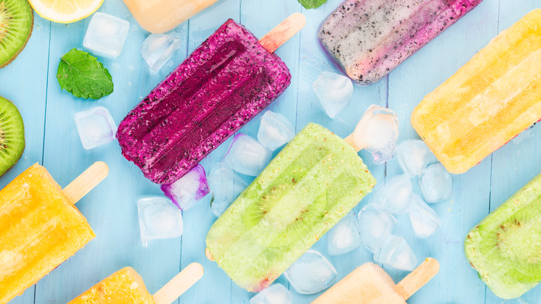 Assorted brightly color popsicles
