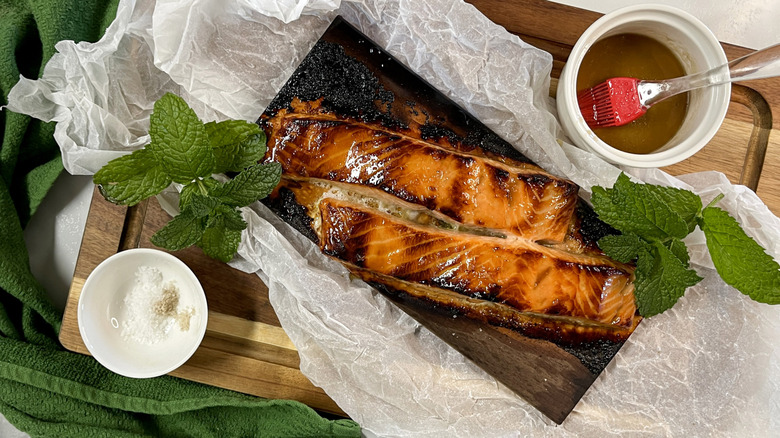 maple bourbon glazed salmon with garnishes
