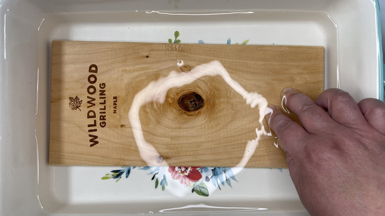 subemerging wooden cedar plank