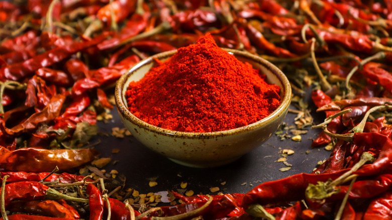 Red chili powder with chilis