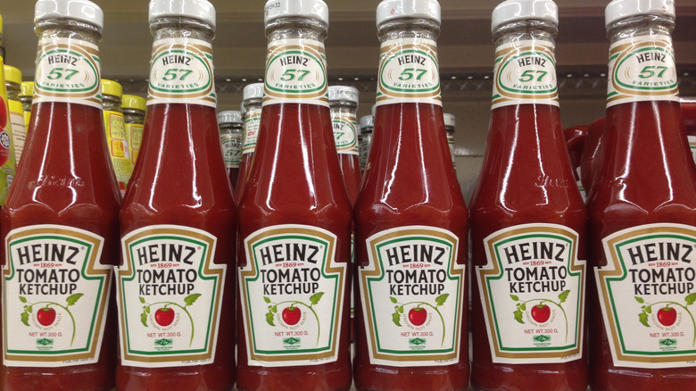 Glass bottles of Heinz ketchup