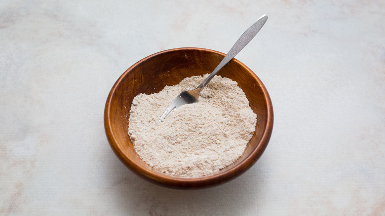flour mixture in wooden bowl