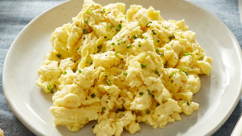 seasoned scrambled eggs on plate