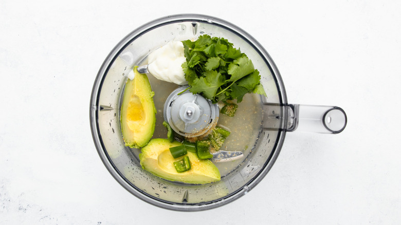 Avocado salad dressing ingredients in food processor
