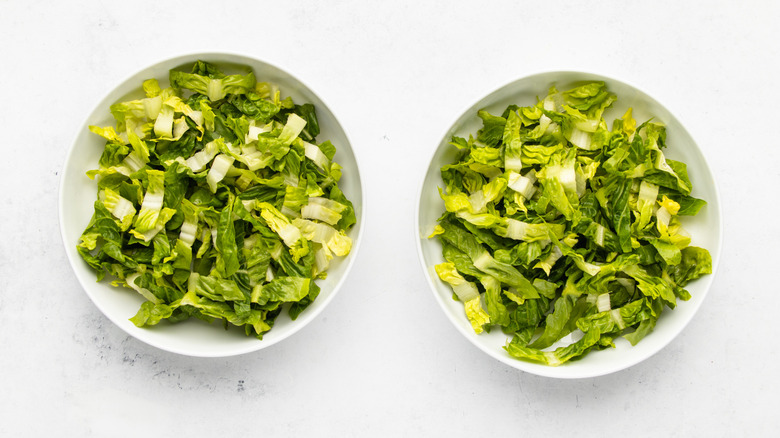 Two bowls of shredded lettuce