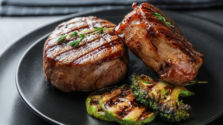 Plated steak and vegetables