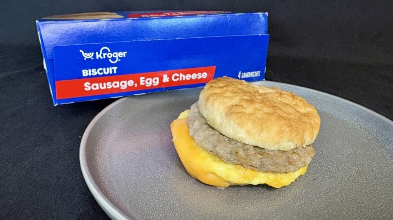 Kroger sausage, egg, and cheese biscuit breakfast sandwich