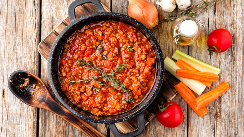 pot of bolognese sauce